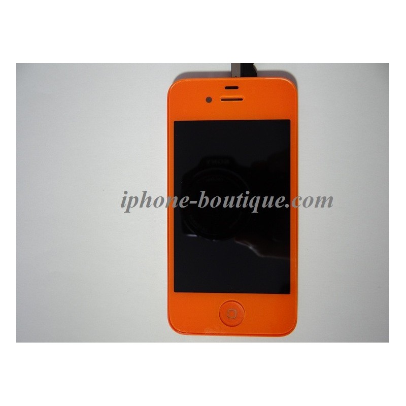 Vitre iPhone 4 orange miroir + écran LCD complet monté sur châssis