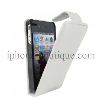 Etui coque rabattable style cuir blanc pour iPhone 4/4s