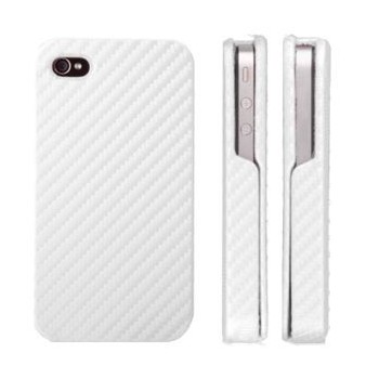 Etui coque rabattable style carbone blanc pour iPhone 4  et 4s