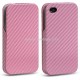 Etui coque rabattable style carbone rose pour iPhone 4  et 4s
