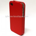 Etui coque rabattable style carbone rouge pour iPhone 4  et 4s